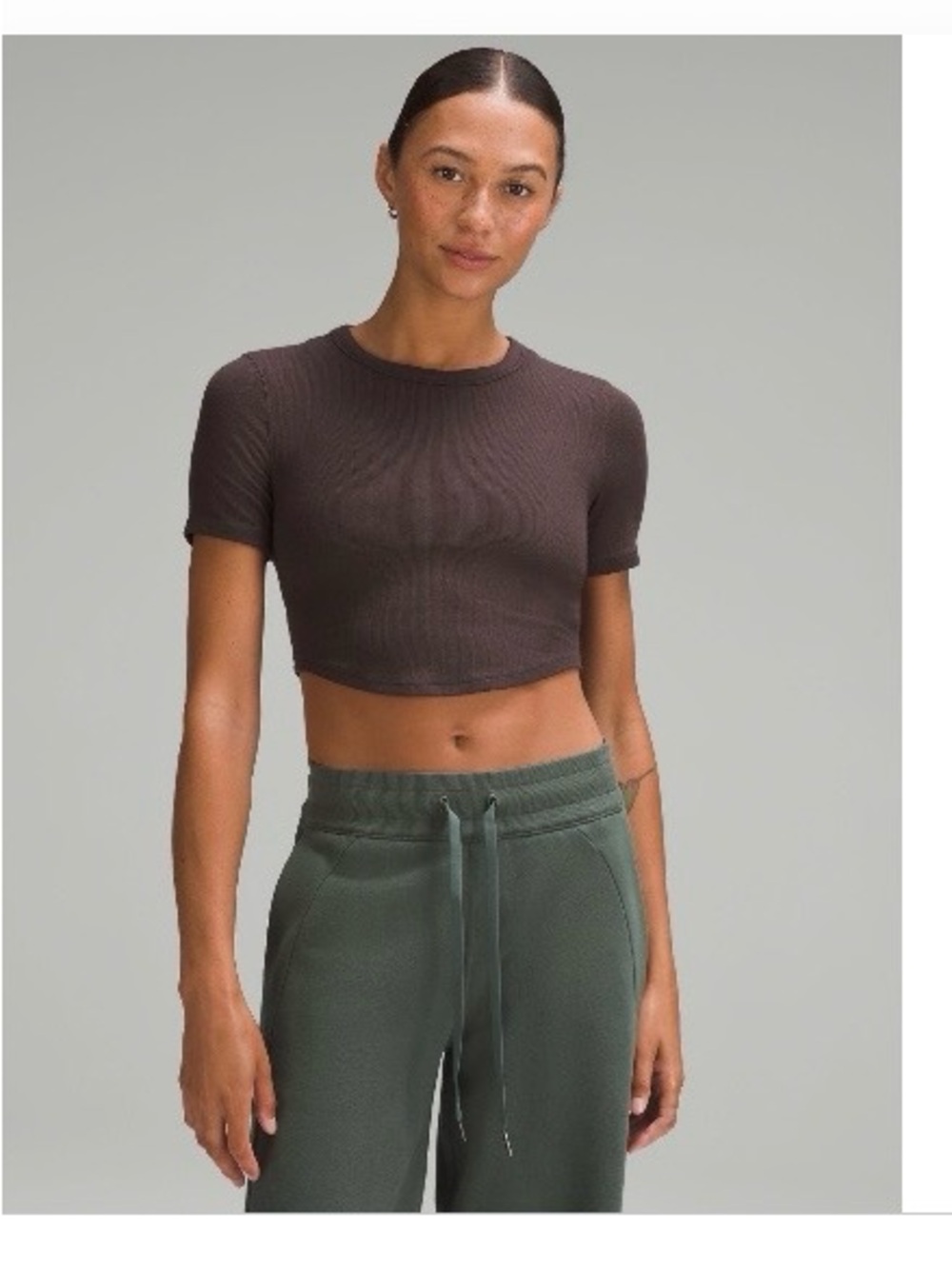 lululemon athletica Ribbed Short Sleeve Crop Top - Chocolate Brown